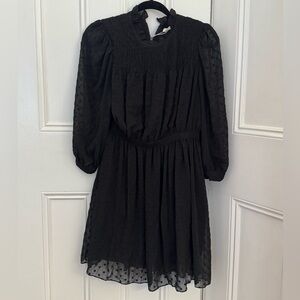 NWT Rebecca Taylor Elegant Black Dress with Sheer Sleeves